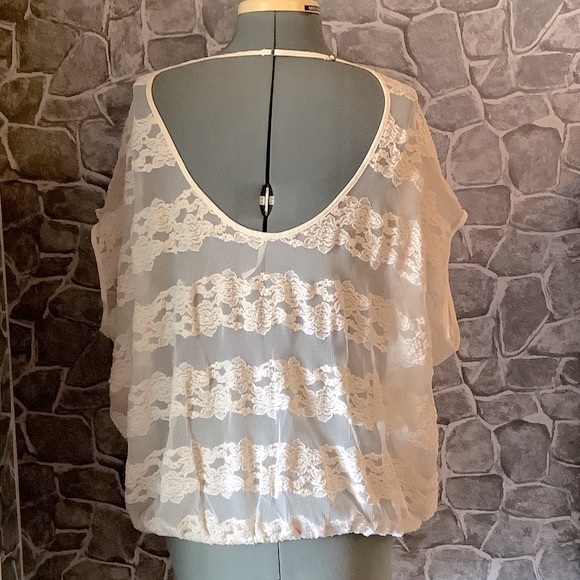 Free People Women Cream Sheer Lace Boho Tunic M - Picture 3 of 12